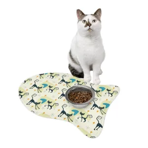 Atomic Kitschy Cat Fish Shaped Pet Feeding Mats, Retro Boomerang Starburst Non-Slip, Highly Absorbent Pads, Cat Lovers Gift - 127881923