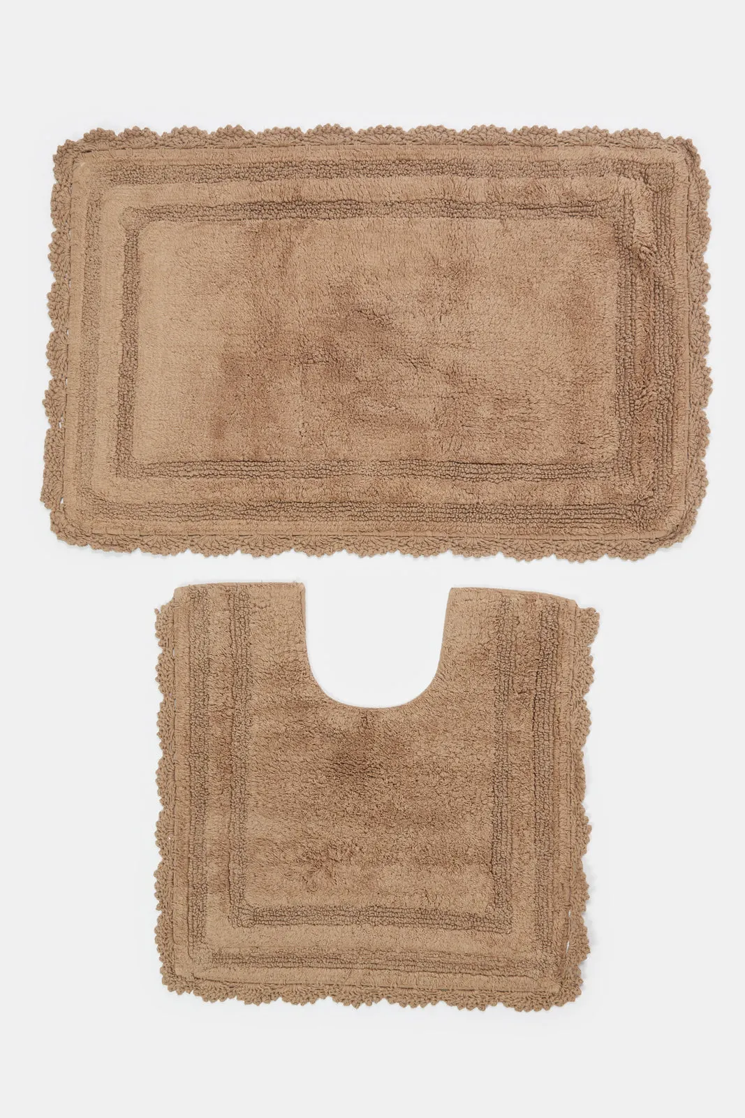 Beige Textured Crochet Bathmat (2 Piece)