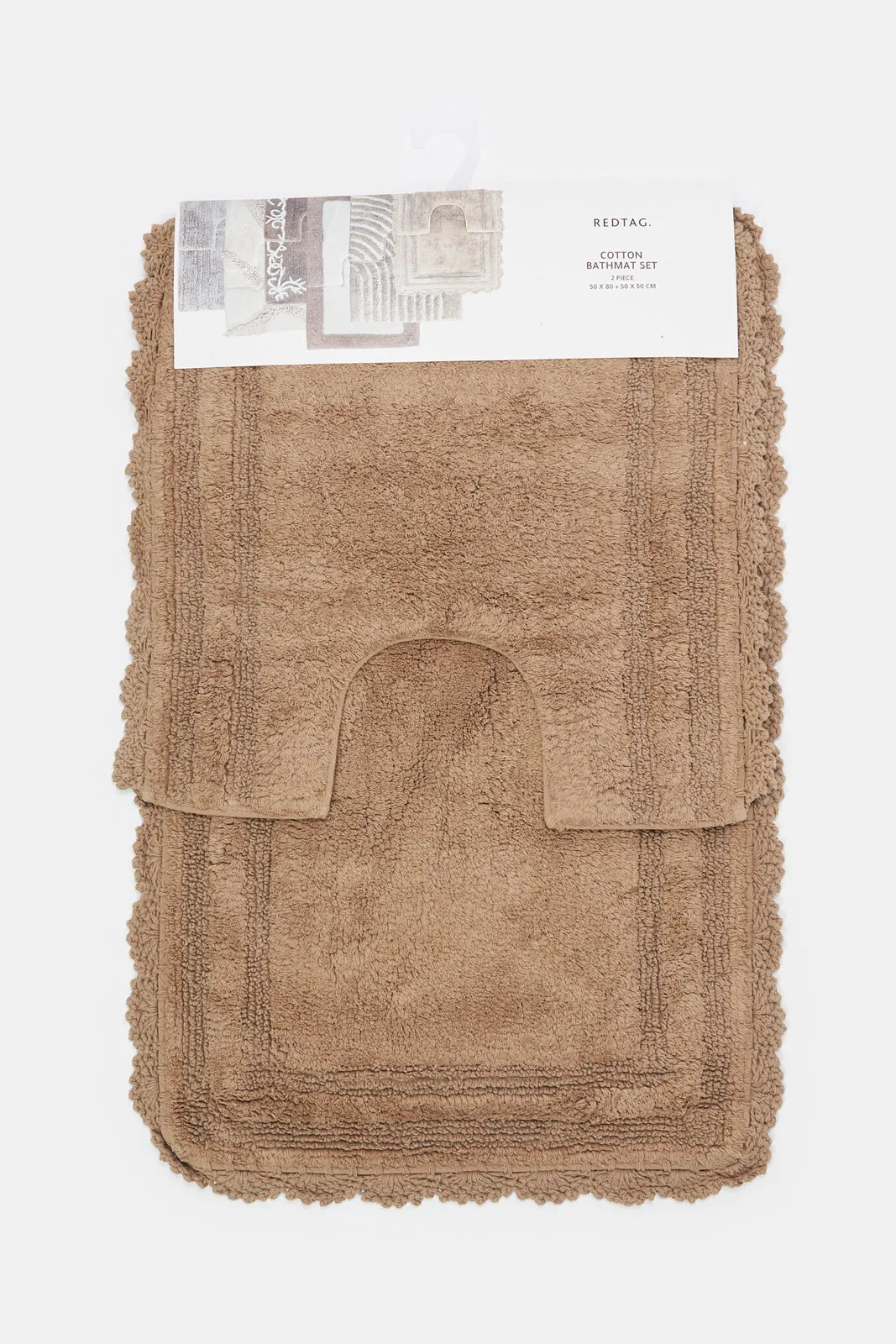 Beige Textured Crochet Bathmat (2 Piece)