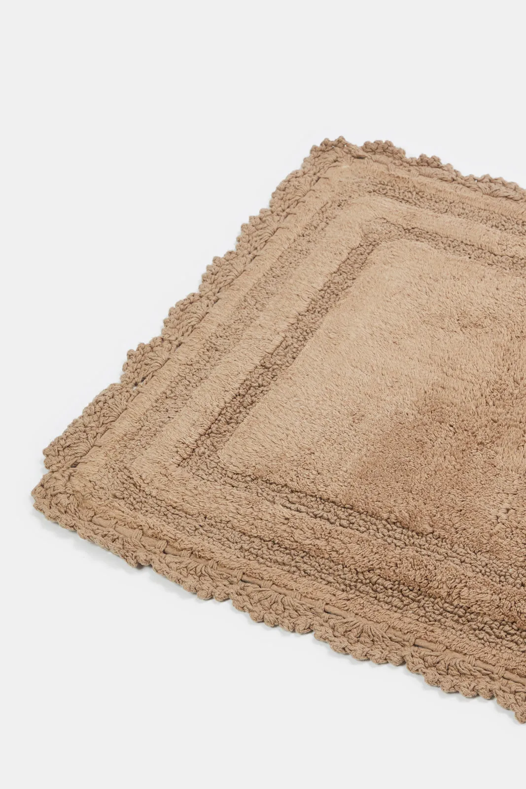Beige Textured Crochet Bathmat (2 Piece)