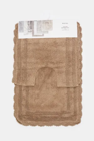 Beige Textured Crochet Bathmat (2 Piece)