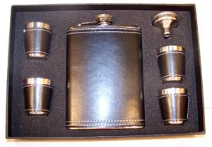 BLACK LEATHER FLASK SET