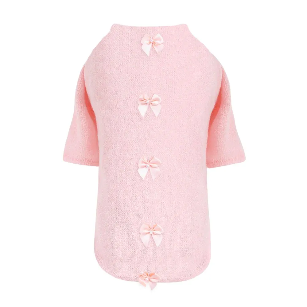 Dainty Bow Dog Sweater Peach