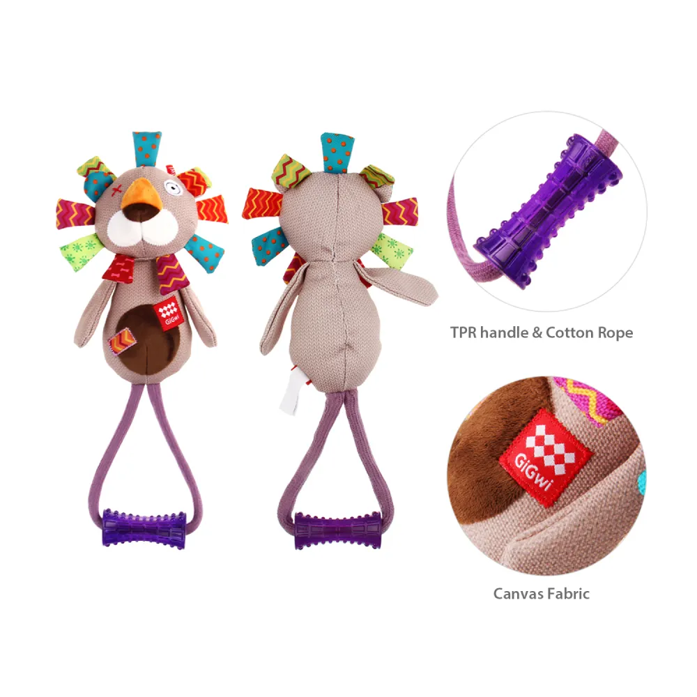 GiGwi Plush Friendz with TPR Johnny Stick Lion Toy for Dogs
