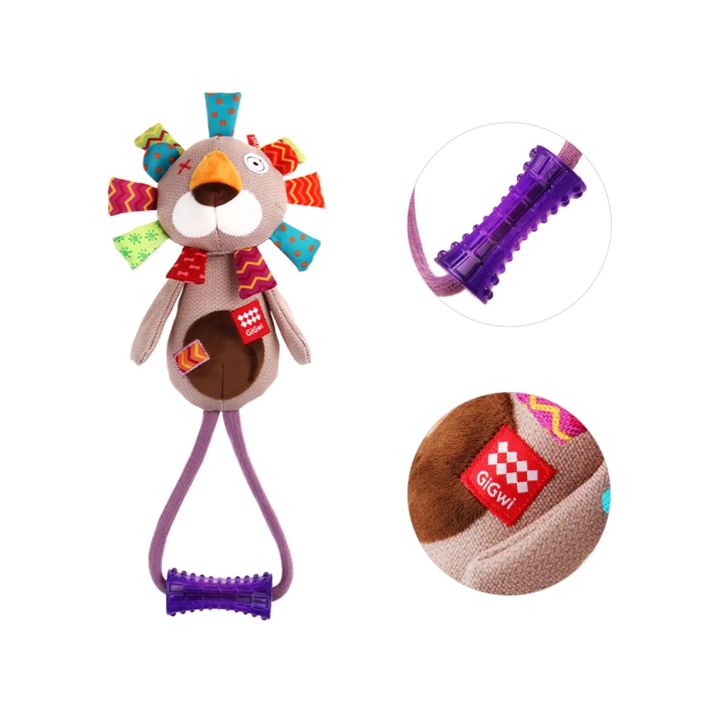 GiGwi Plush Friendz with TPR Johnny Stick Lion Toy for Dogs