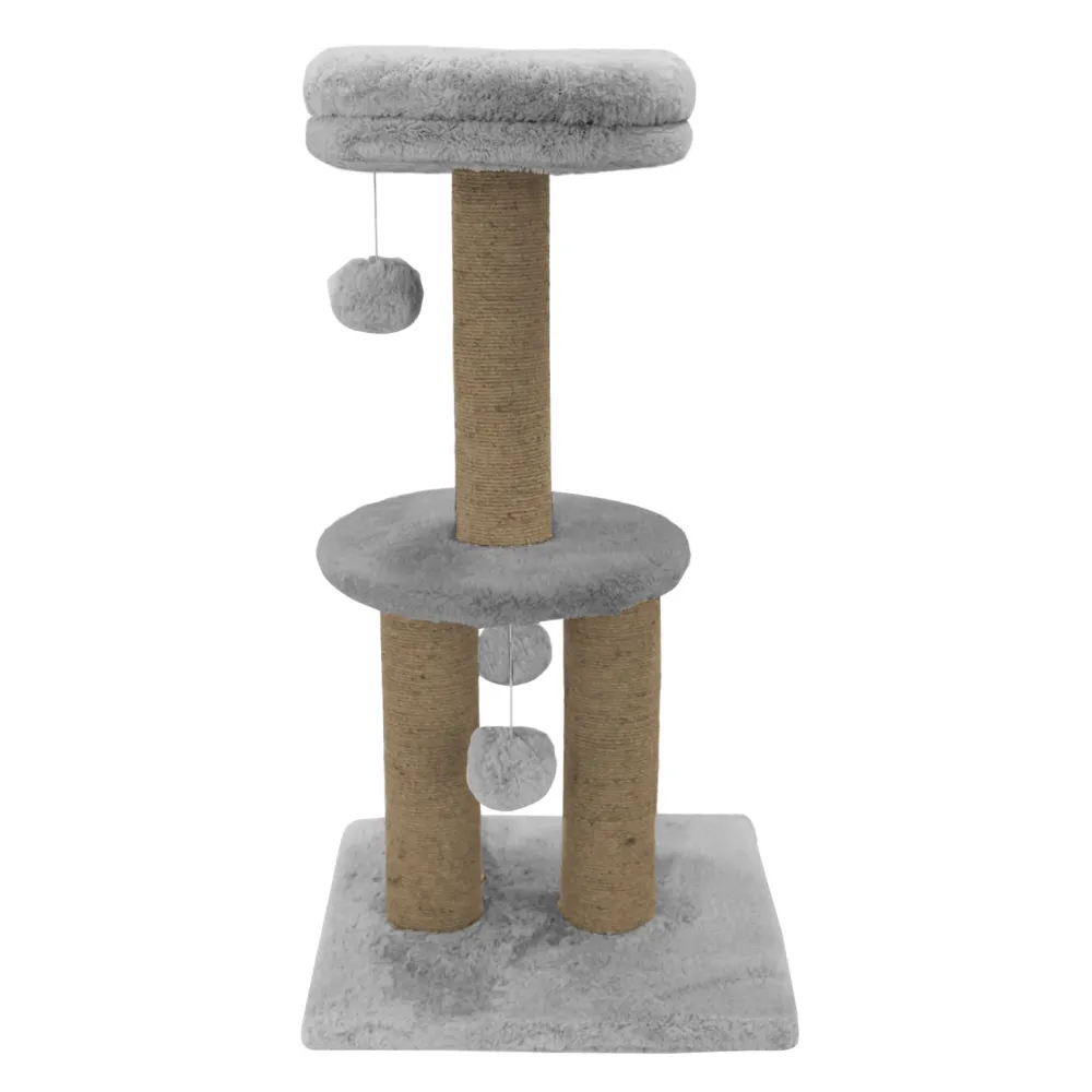 Hiputee Soft Fur Activity Scratching Post with Natural Sisal Rope Two Floor Tower with Three Hanging Balls Tree for Cats