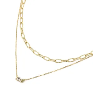 Link Chain Baguette Duo Necklace