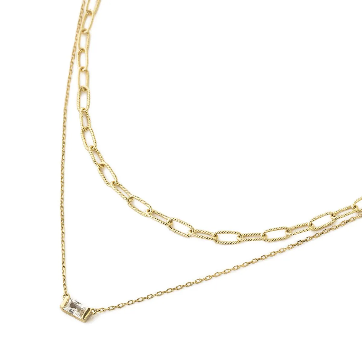 Link Chain Baguette Duo Necklace