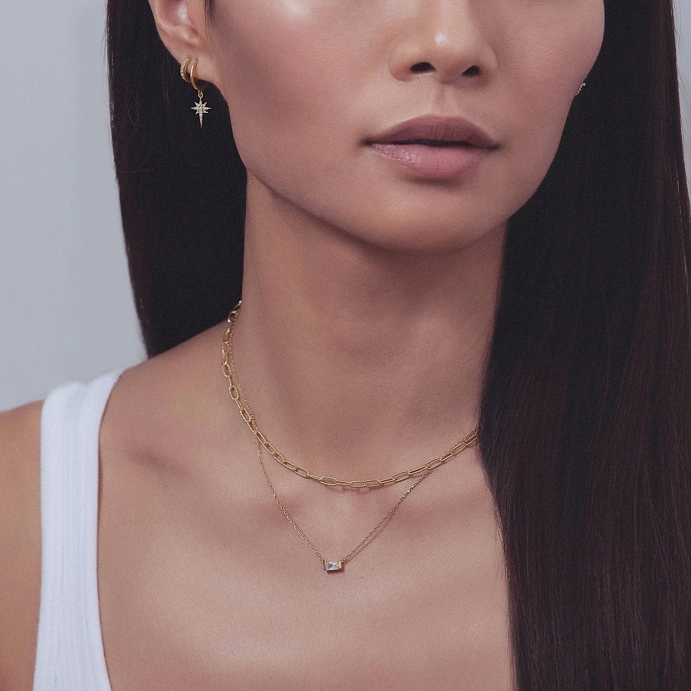 Link Chain Baguette Duo Necklace