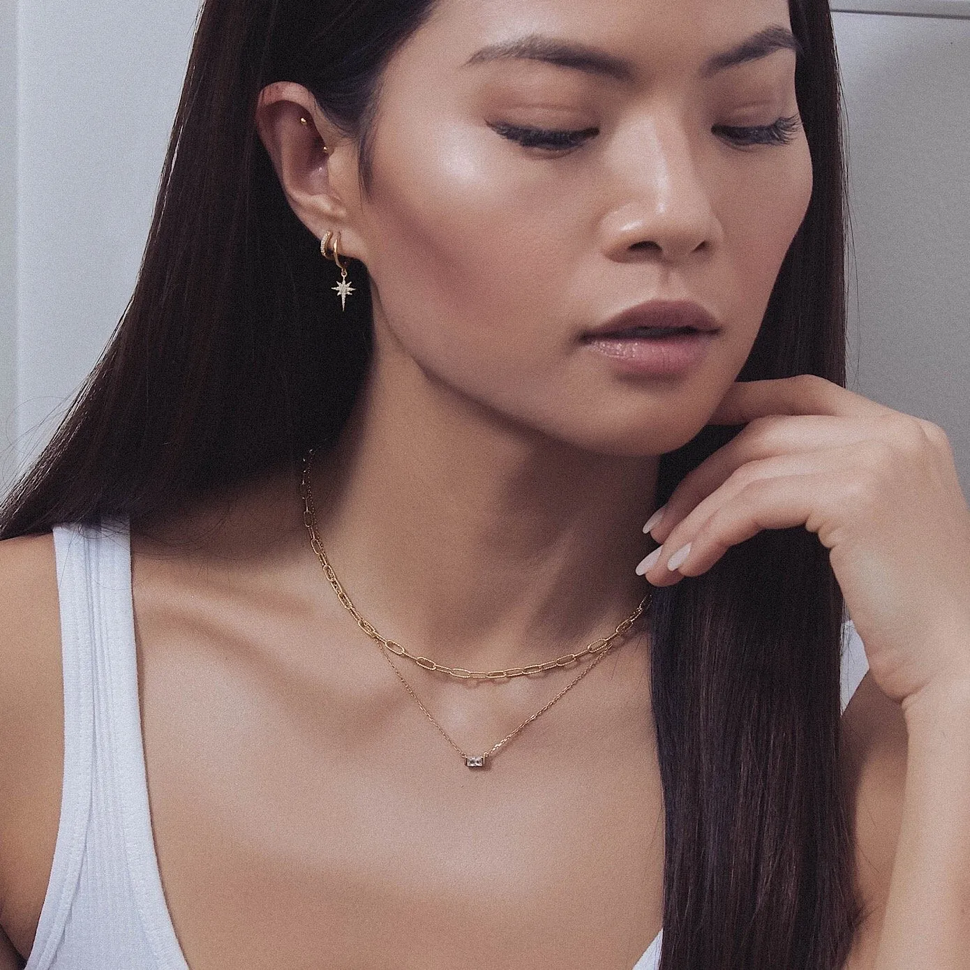 Link Chain Baguette Duo Necklace