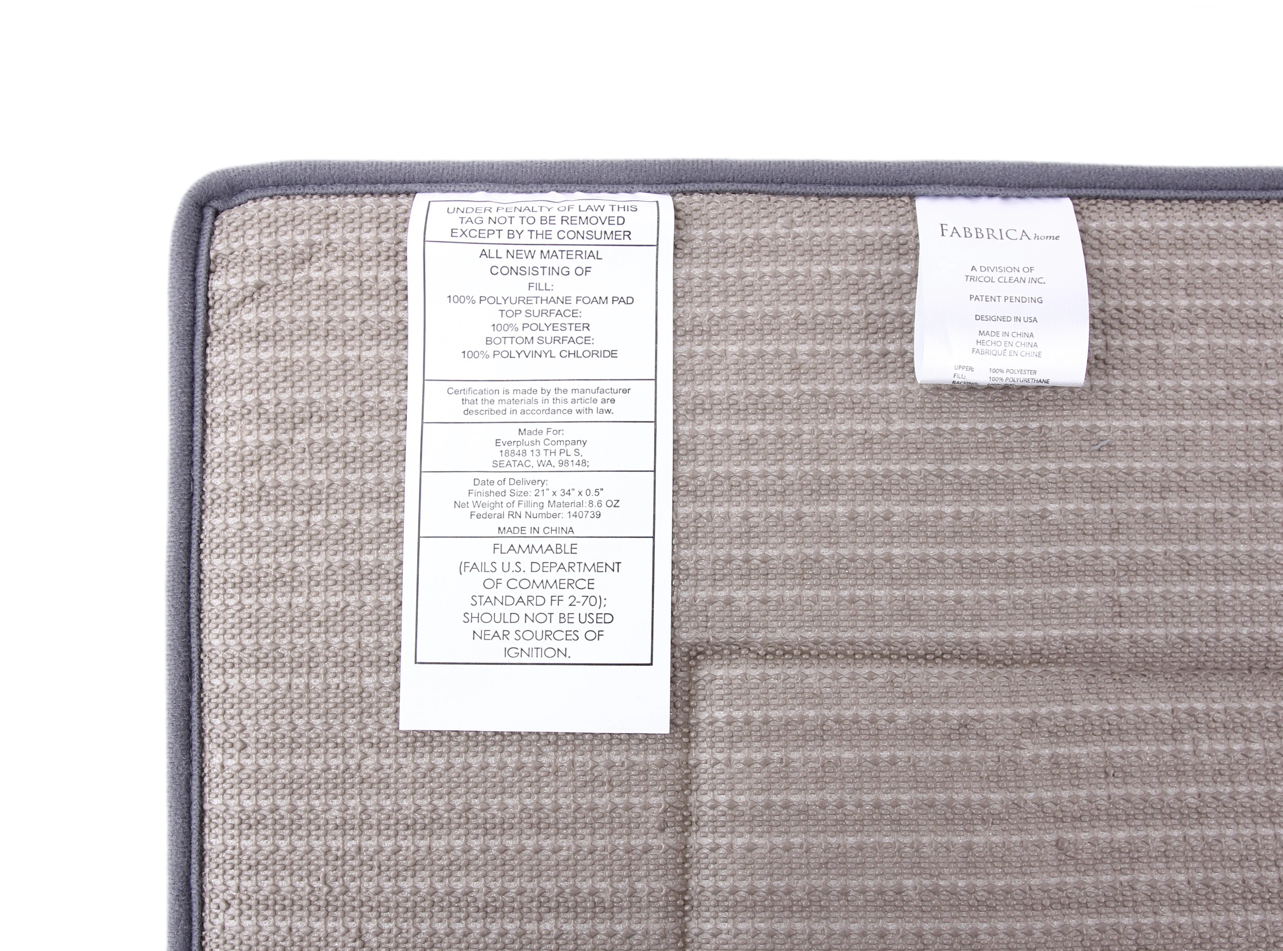 Memory Foam Bath Mat in Slate Grey, Large 21 x 34 in