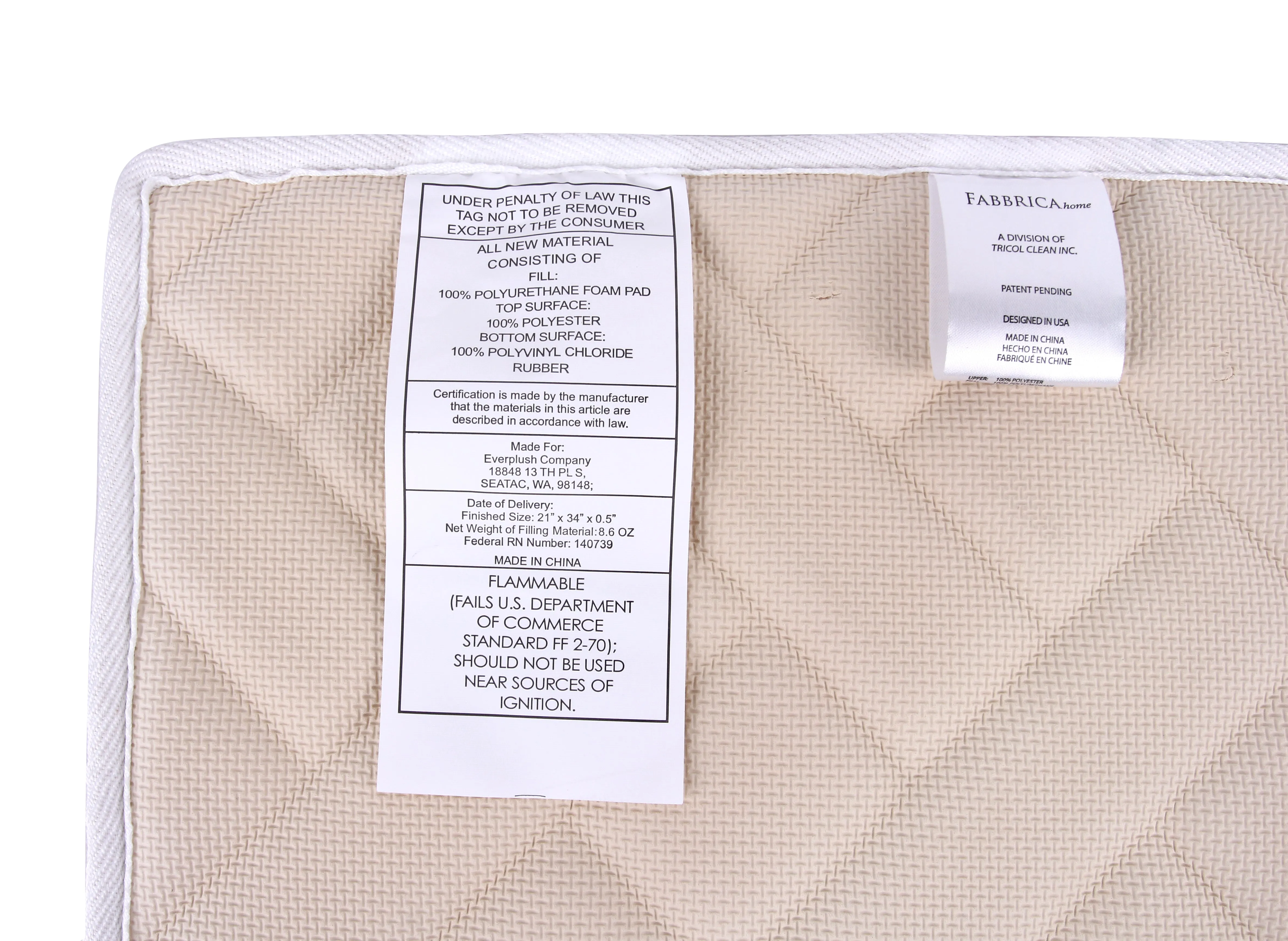 Memory Foam Herringbone Accent Rug in White, 21 x 34 in