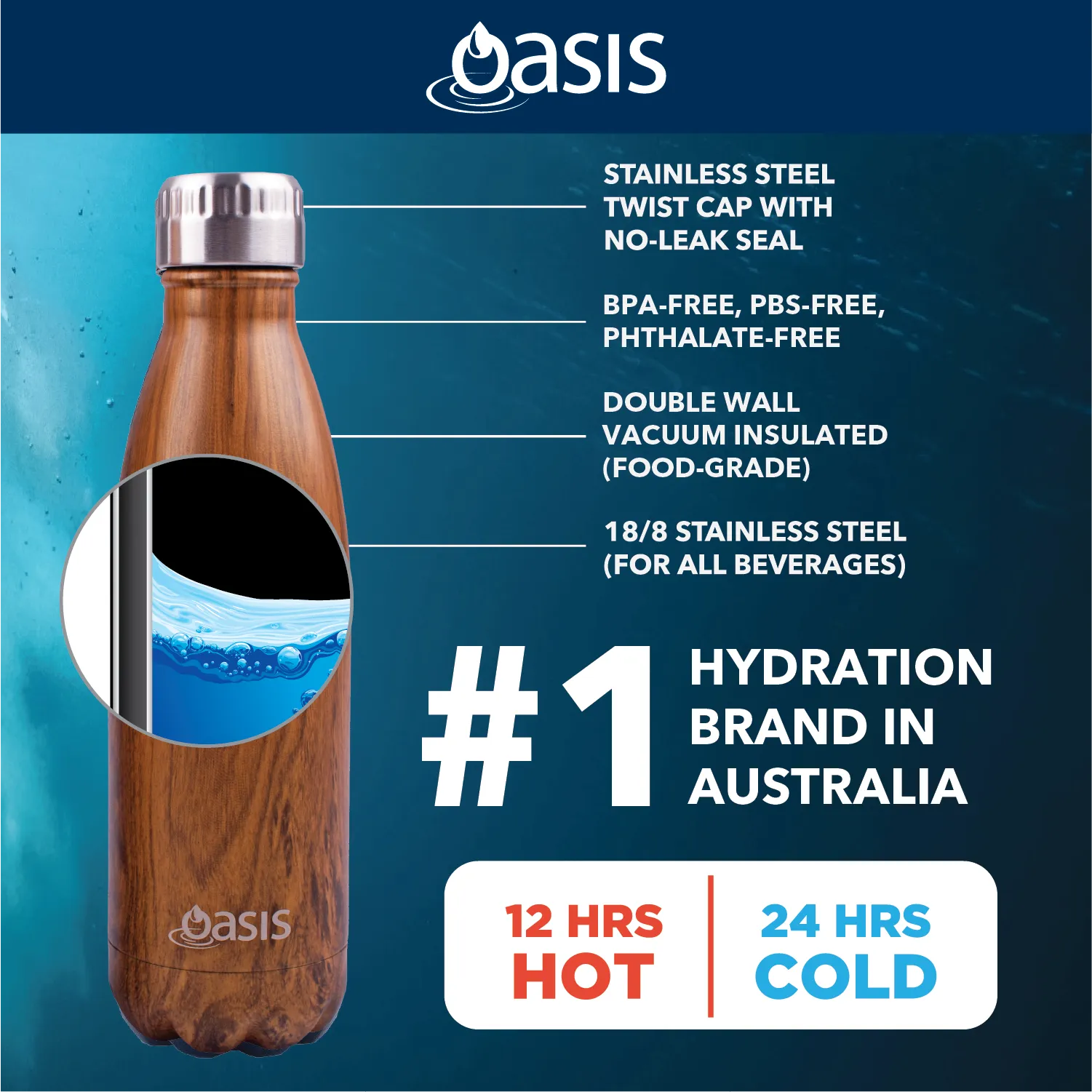 Oasis Stainless Steel Insulated Water Bottle 750ML (Plain) (SA)