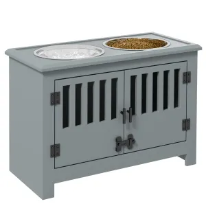 PawHut Raised Dog Bowls for Large Dogs Feeding Station w/ Stand, Storage - Grey