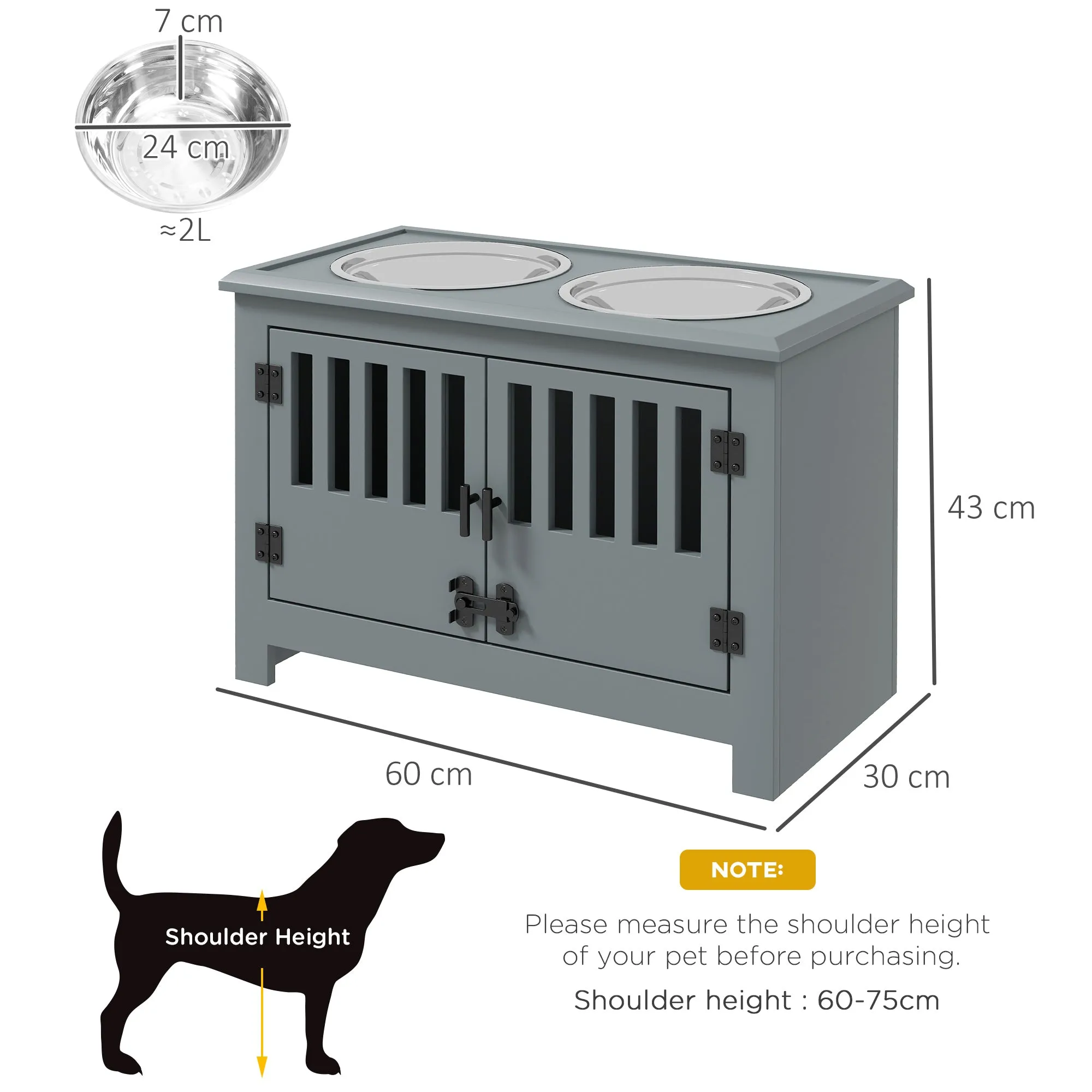 PawHut Raised Dog Bowls for Large Dogs Feeding Station w/ Stand, Storage - Grey
