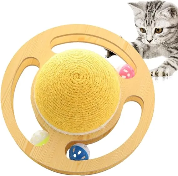 Sisal Ball Cat Toy | Space Asteroid Sisal Rolling Ball Cat Toy | Cat Moving Toy With Turntable Track Three Bell Balls For Grinding Claws