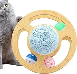 Sisal Ball Cat Toy | Space Asteroid Sisal Rolling Ball Cat Toy | Cat Moving Toy With Turntable Track Three Bell Balls For Grinding Claws