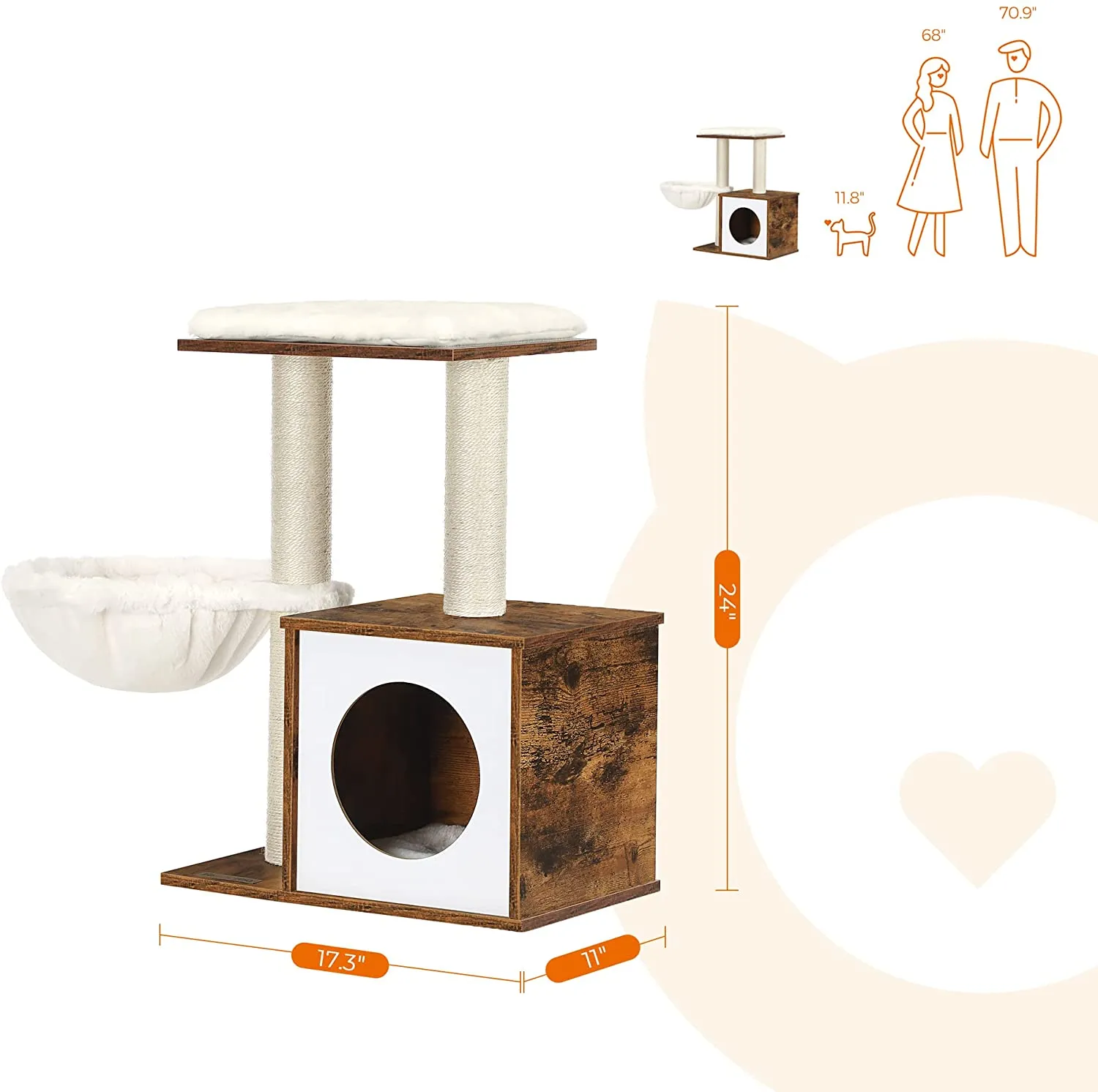 Small Cat Tree for Kittens, Modern Cat Tower for Indoor Cats, Wooden Cat Condo with Scratching Posts