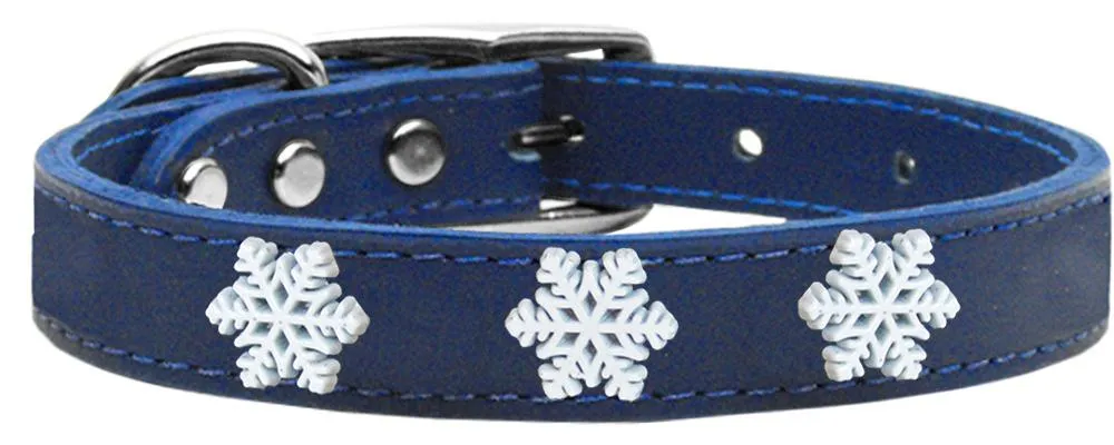 Snowflake Widget Genuine Leather Dog Collar Blue 14