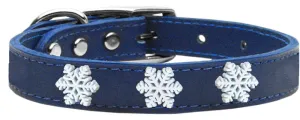 Snowflake Widget Genuine Leather Dog Collar Blue 14