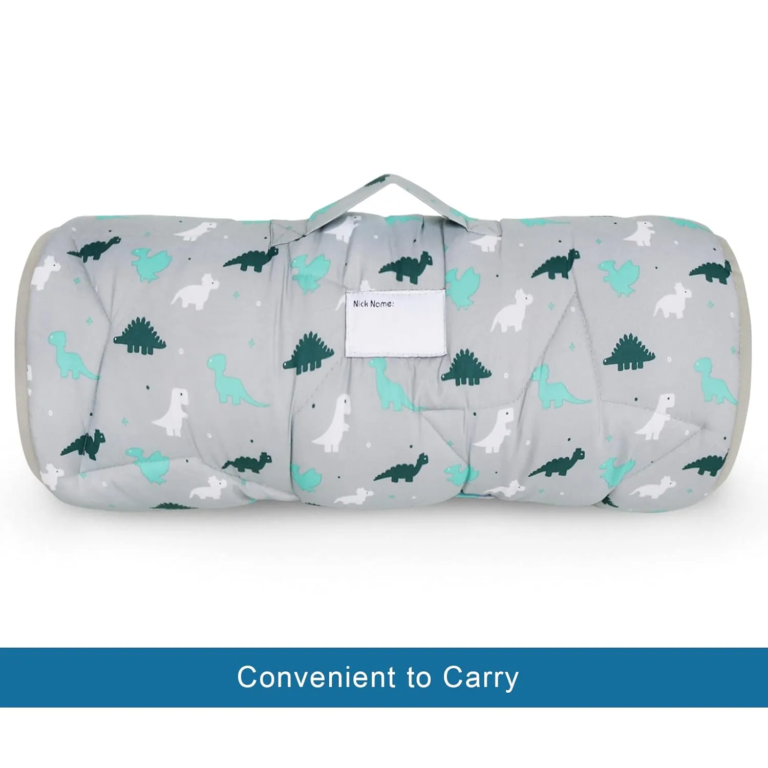 Toddler Nap Mat with Pillow and Blanket 50" x 21", Nap Mat for Boys Girls Super Soft and Cozy, Kids Sleeping Bag for Preschool, Daycare, Toddler Sleeping Bag, Grey Dinosaur