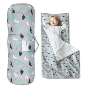 Toddler Nap Mat with Pillow and Blanket 50" x 21", Nap Mat for Boys Girls Super Soft and Cozy, Kids Sleeping Bag for Preschool, Daycare, Toddler Sleeping Bag, Grey Dinosaur