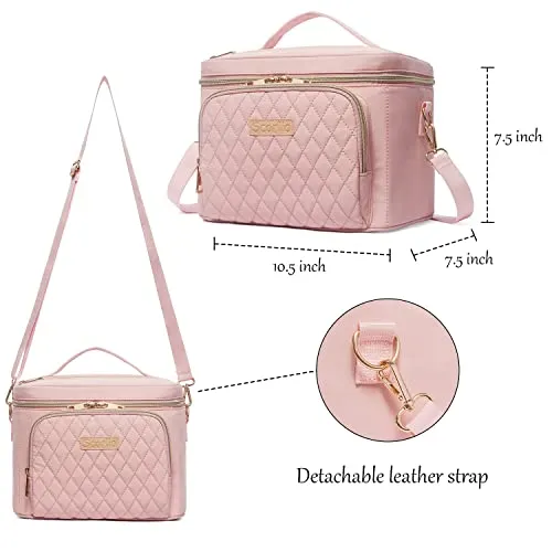 Travel Makeup Bag for Women, Scorila Large Cosmetic Case Organizer Fits Bottles Vertically, Toiletry Bag with Adjustable Dividers and Brush Holder, Portable Storage Bag with Strap for Girls, Pink